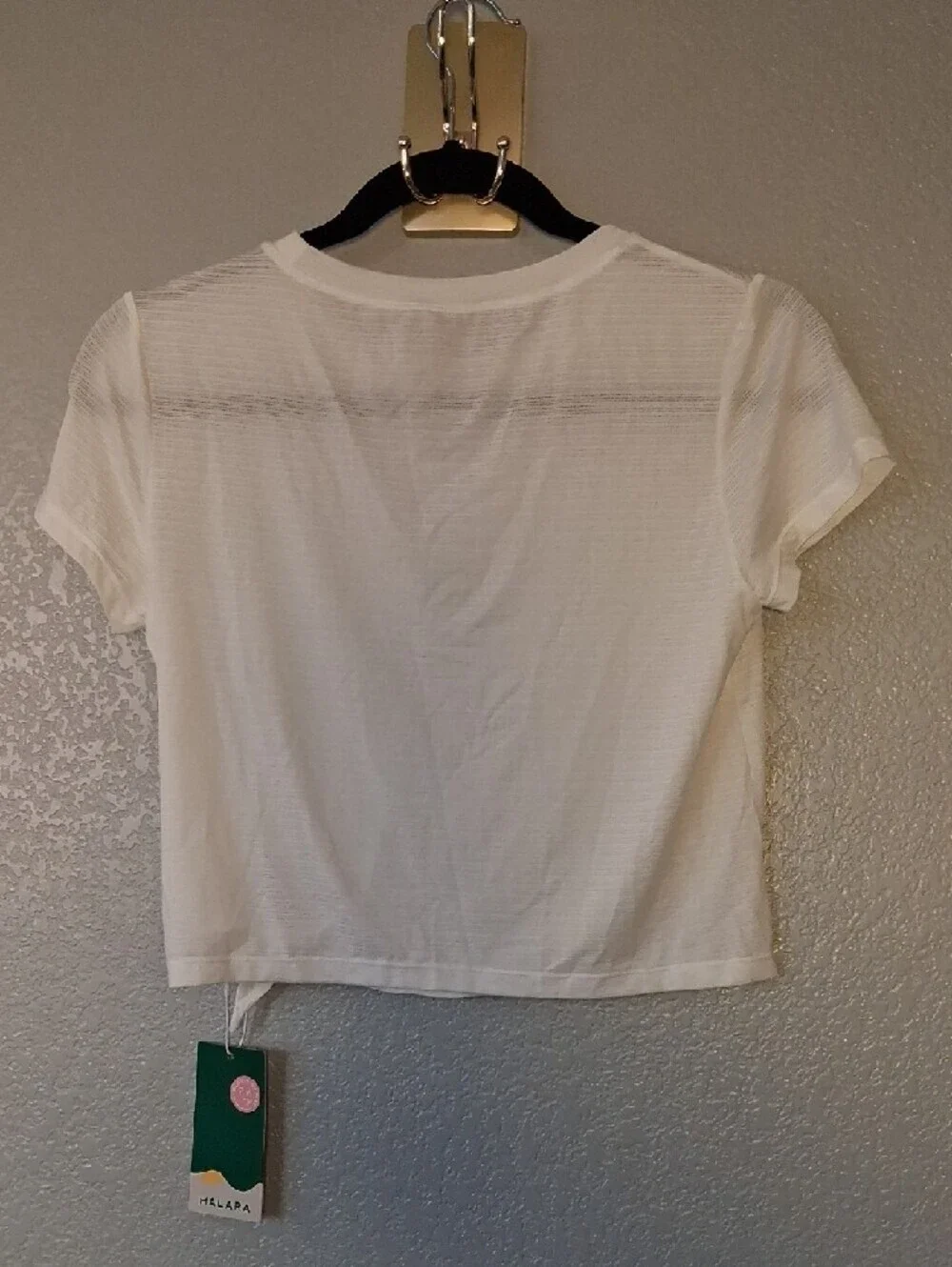 HALARA White Short-Sleeve Tie-Knot Crop Tee - Picture 6 of 6